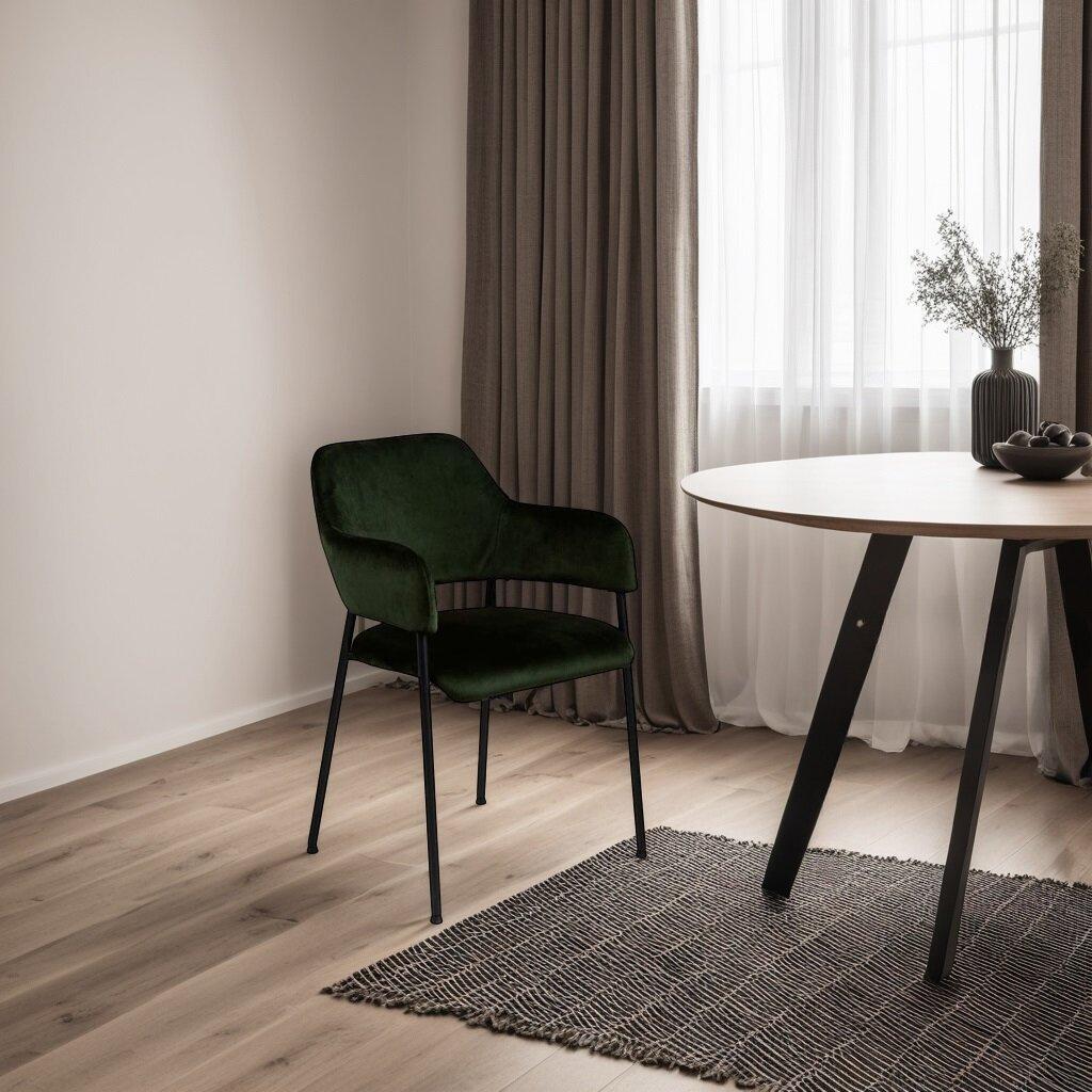 Lima Green Velvet Chair With Armrests And Black Legs