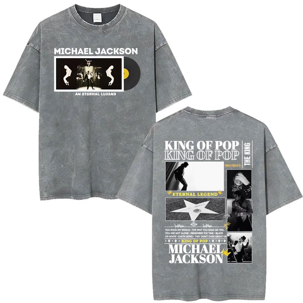 King of Pop Michael Jackson Tour Gewaschenes Vintage T-Shirt Herren Harajuku High Street T-Shirts Lässiges Baumwolle Übergroßes T-Shirt