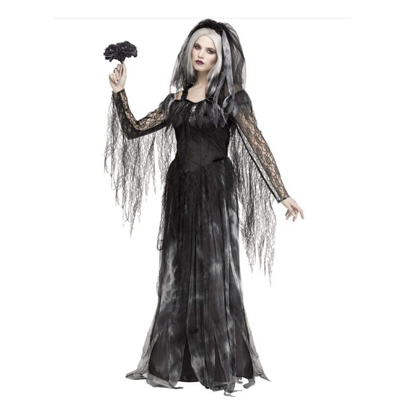 Halloween Costume Women Sexy Gothic Skull Bride Vampire Demon Zombie Dress Stage Performance