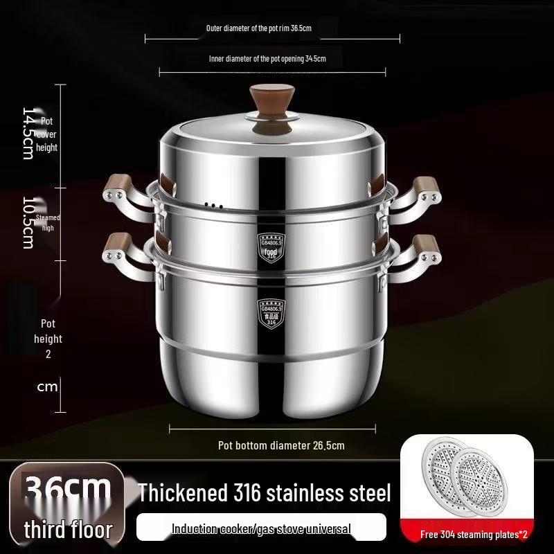 316 Stainless Steel Multi-Layer Steamer Pot - High Capacity, Food Grade, Thick Design