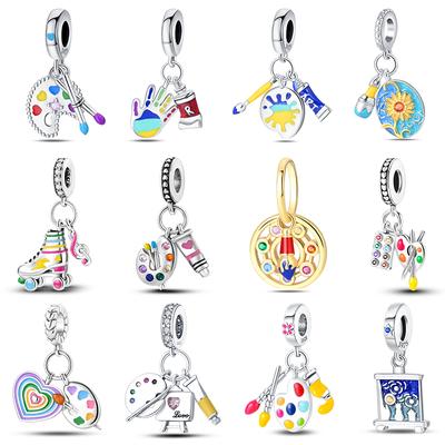 Copper Artist Brush Tools Color Palette Oil Painting Charms Beads Fit Qikaola Original Bracelets Diy Jewelry Gifts