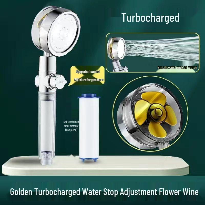 Compact Twin-Turbine Booster Shower Head with Dual Propellers