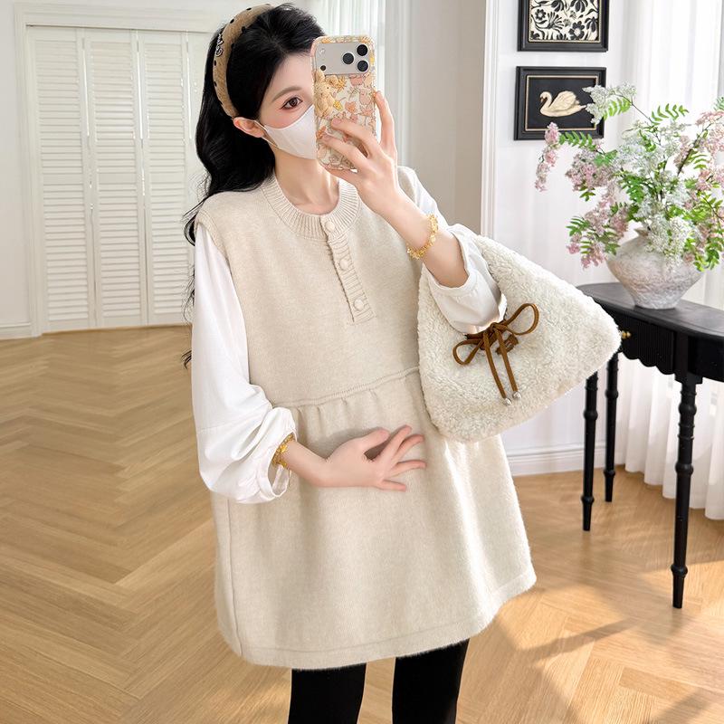 2026 Spring Cotton Long Sleeve & Korean Style Mid-Length Vest for Pregnant Mothers L