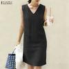 ZANZEA Women Casual V-Neck Summer Sleeveless Dress