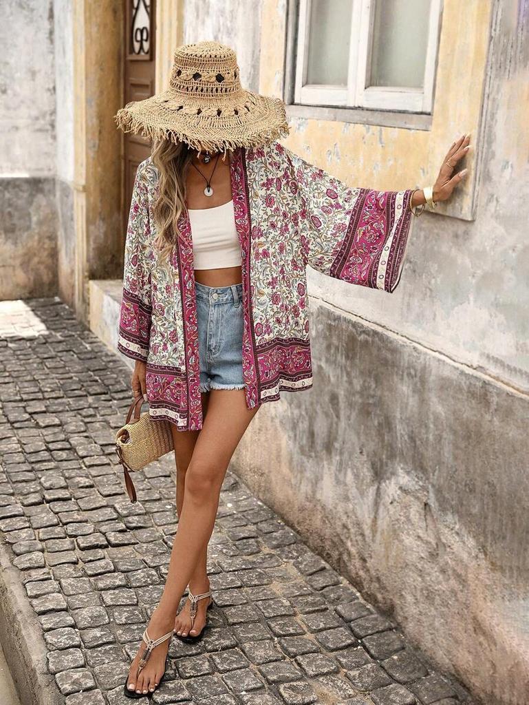 Bohemian Plus Size Women's Printed Cardigan: Loose Resort Sun Protection Cover-up