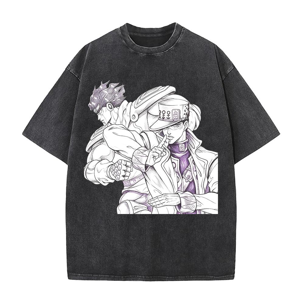Jotaro Kujo Jojos Bizarre Adventure Clothing Men Women Oversized Tshirts Short Sleeve Washed T Shirt Vintage Cotton Streetwear