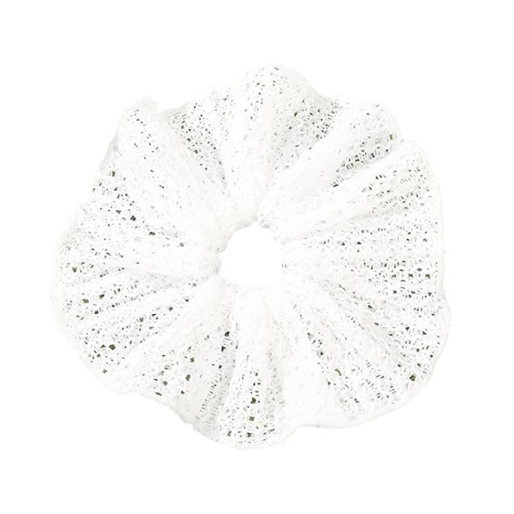 Französisch Weiß Texturiertes Scrunchie Haargummi Dehnbarer Stoff Sanftes Haaraccessoire Für Büro Party Alltag
