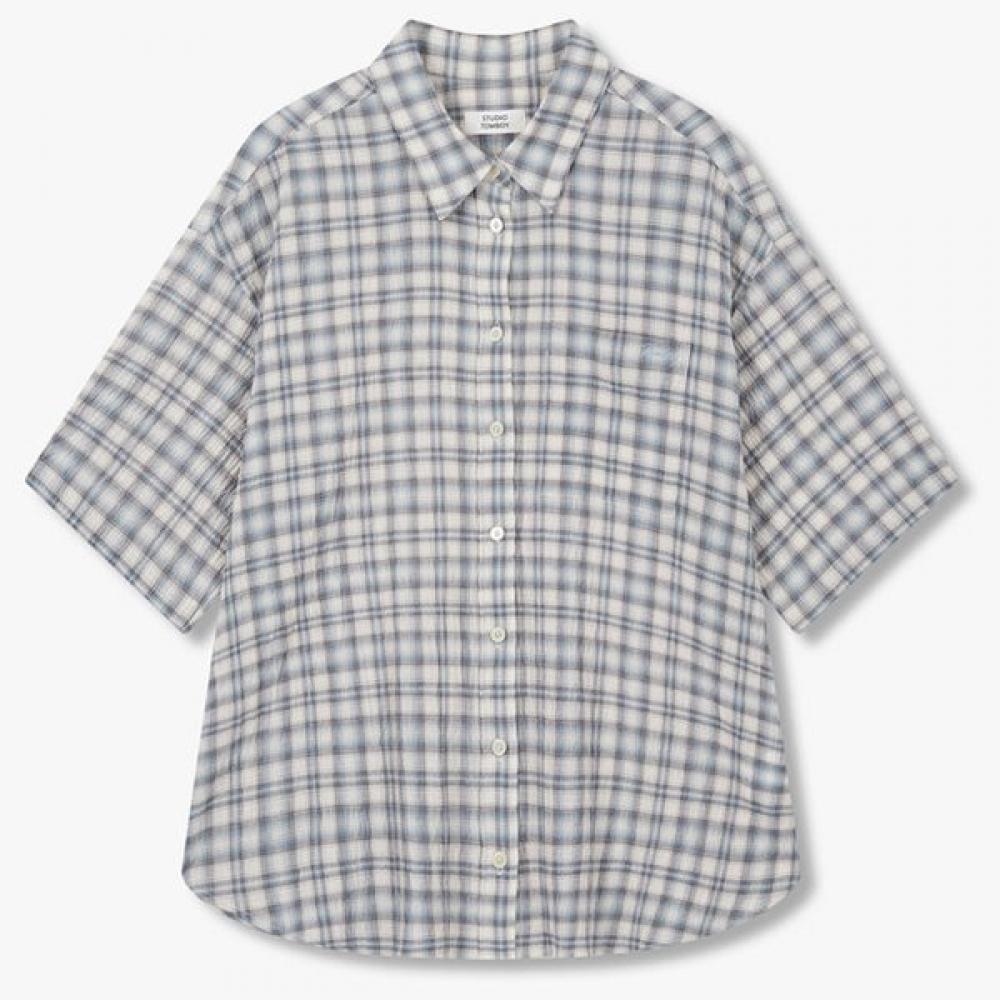 Studio Tomboy Oversized Check Short Sleeve Shirt 9176221989 Blue/OS