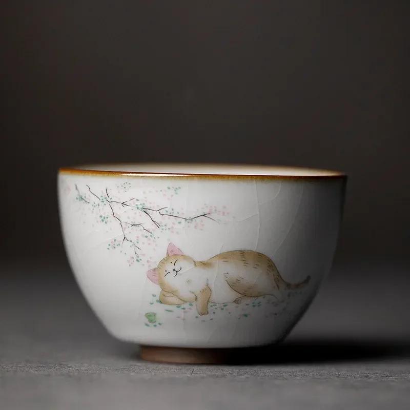 Large Ru Kiln Teacup Travel Personal Meditation Cup Handmade Ceramic Tea Bowl Pu'er Master Cup Household Tea Set Accessories