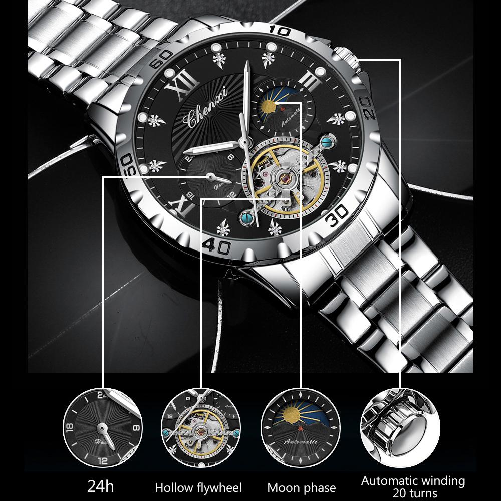 Men' s Watches Fashion Automatic Self- winding Mechanical Watch for Man Sapphire Mirror Moon Phase