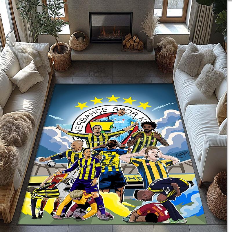 fenerbahce Printed Crystal Velvet Area Rug, Soft Anti-Slip Water Absorbent Floor Mat for Living Room Bedroom