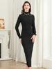 Hepburn Style Black Long-Sleeve Slimming Bandage Dress for Winter Women