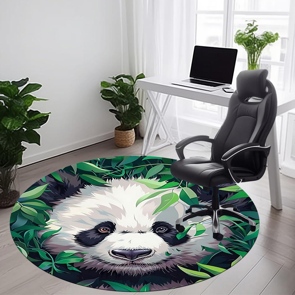 1pc Panda Bamboo Office Round Area Rug,  Mat Suitable ForOffice, Under Office Chairs Bedroom Living Room Home Decor, Room Deco