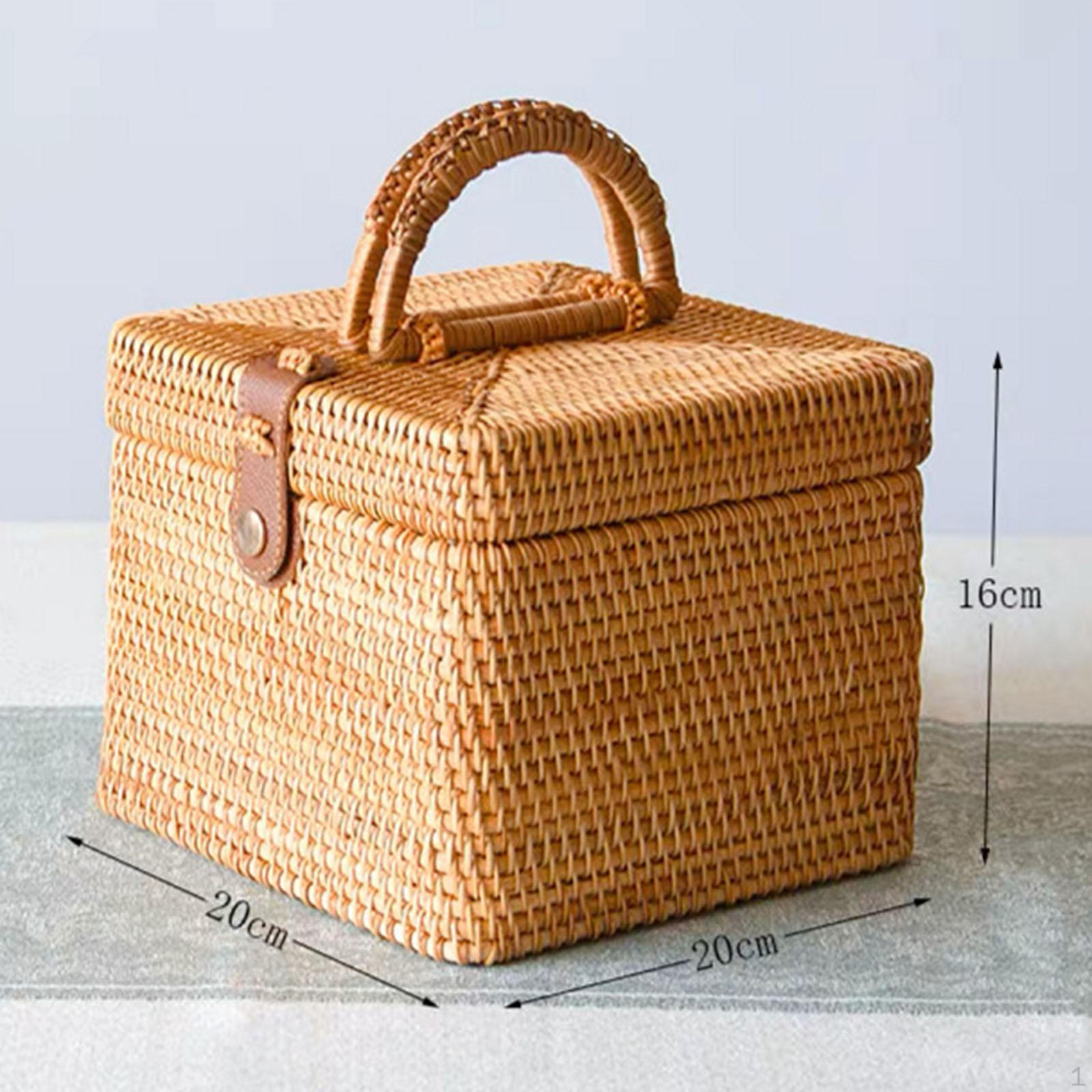 

Плетеная вручную ротанговая корзина для хранения продуктов с крышкой, настольная коробка для хлеба и фруктов 20x2016cm