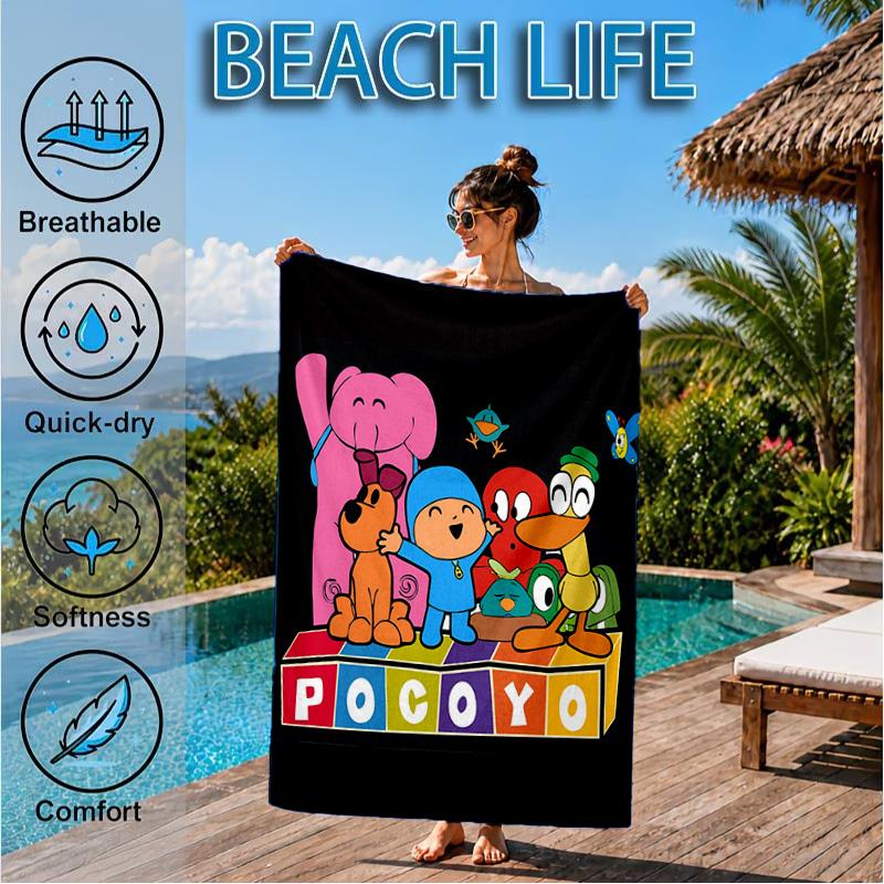 Pocoyo's Colorful Adventure Beach Towel, Quick-drying, Easy to Care for, Suitable for Both Fitness and Beach Vacations,Sports Essential