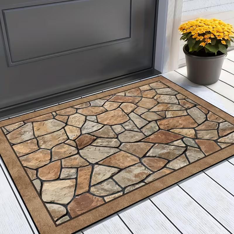 Bohemian Style Stone Patterned Welcome Floor Mat Floor Mat Elegant Stone Patterned Design Front Door Decoration Home Accessories