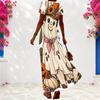 Women Plus Size V Neck Short Sleeve Colorful Printed Long Dress