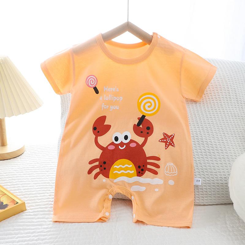 Summer baby crawling clothes made of pure cotton Korean version, thin men's and women's baby short sleeved children's jumpsuit