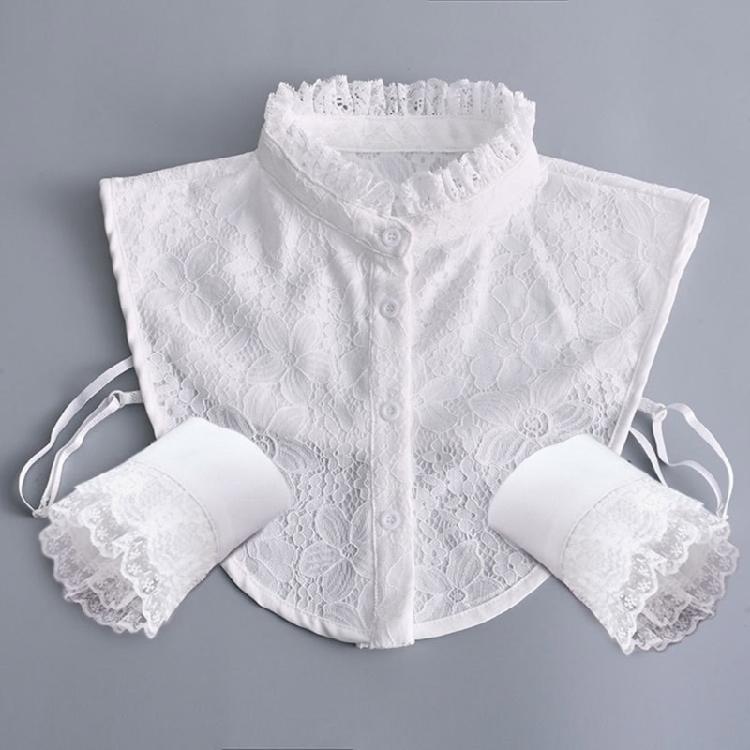 Women Clothes Accessories Wrist Cuffs and Lace Ruffle Half Shirt Fake Collar Set