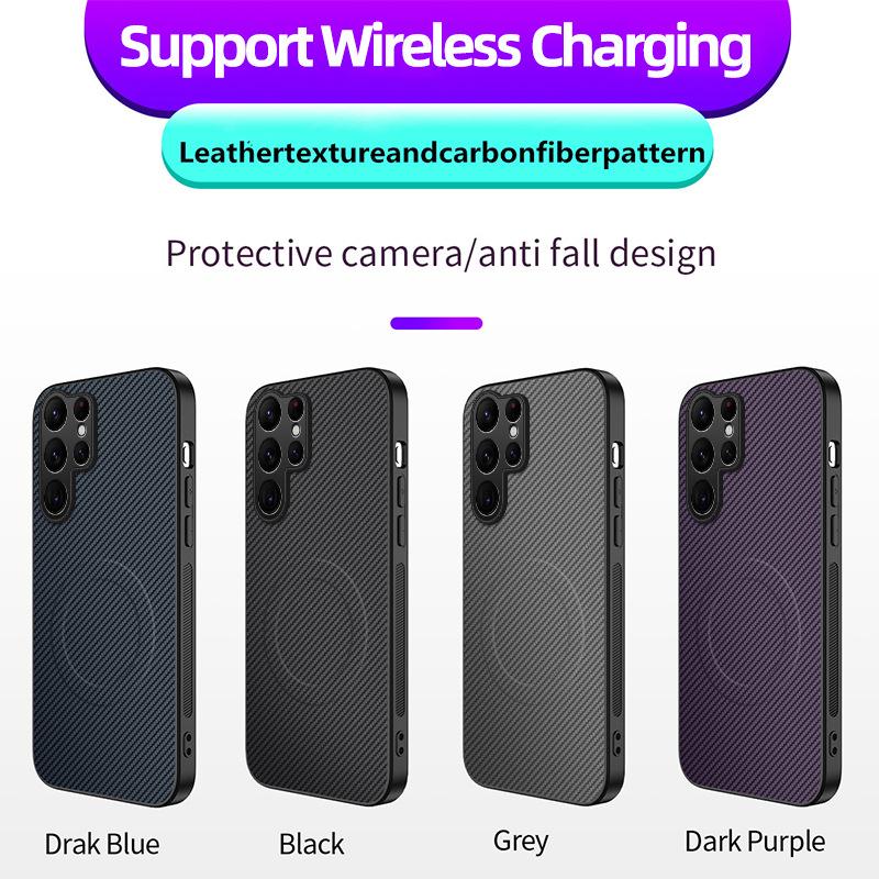 Applicable To Galaxy S26ultra Mobile Phone Case Carbon Fiber Pattern Magnetic Leather Pattern Soft Case Samsung S23U Anti-drop Protection