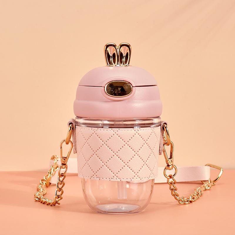 

Модная бутылочка Шуй для девочек, ценная защита от падения с соломенной пластиковой чашкой для воды, портативная чашка для студентов розовый