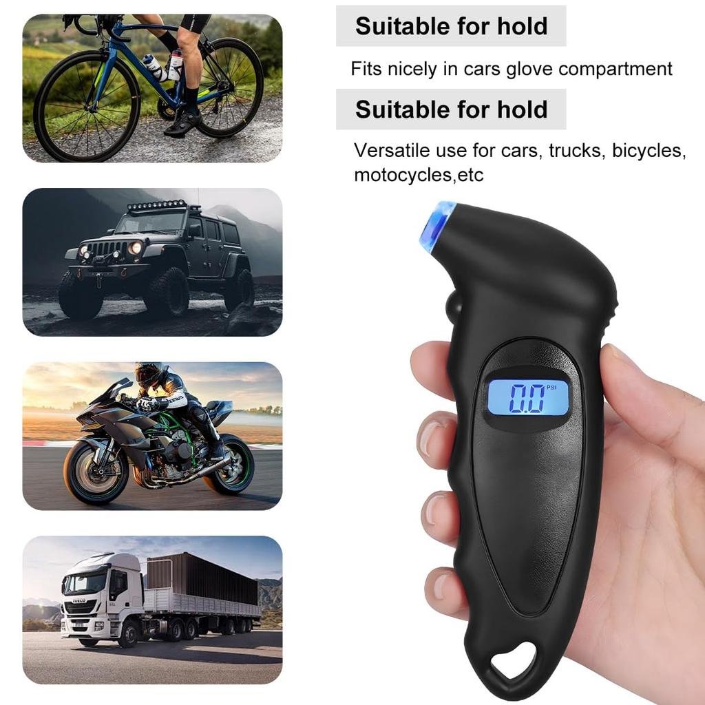 Portable Car Mini Digital Tire Gauge Mini Motorcycle Bike Tire Diagnostic Tool LCD Display Tire Pressure Tool Gauge PSI Kpa