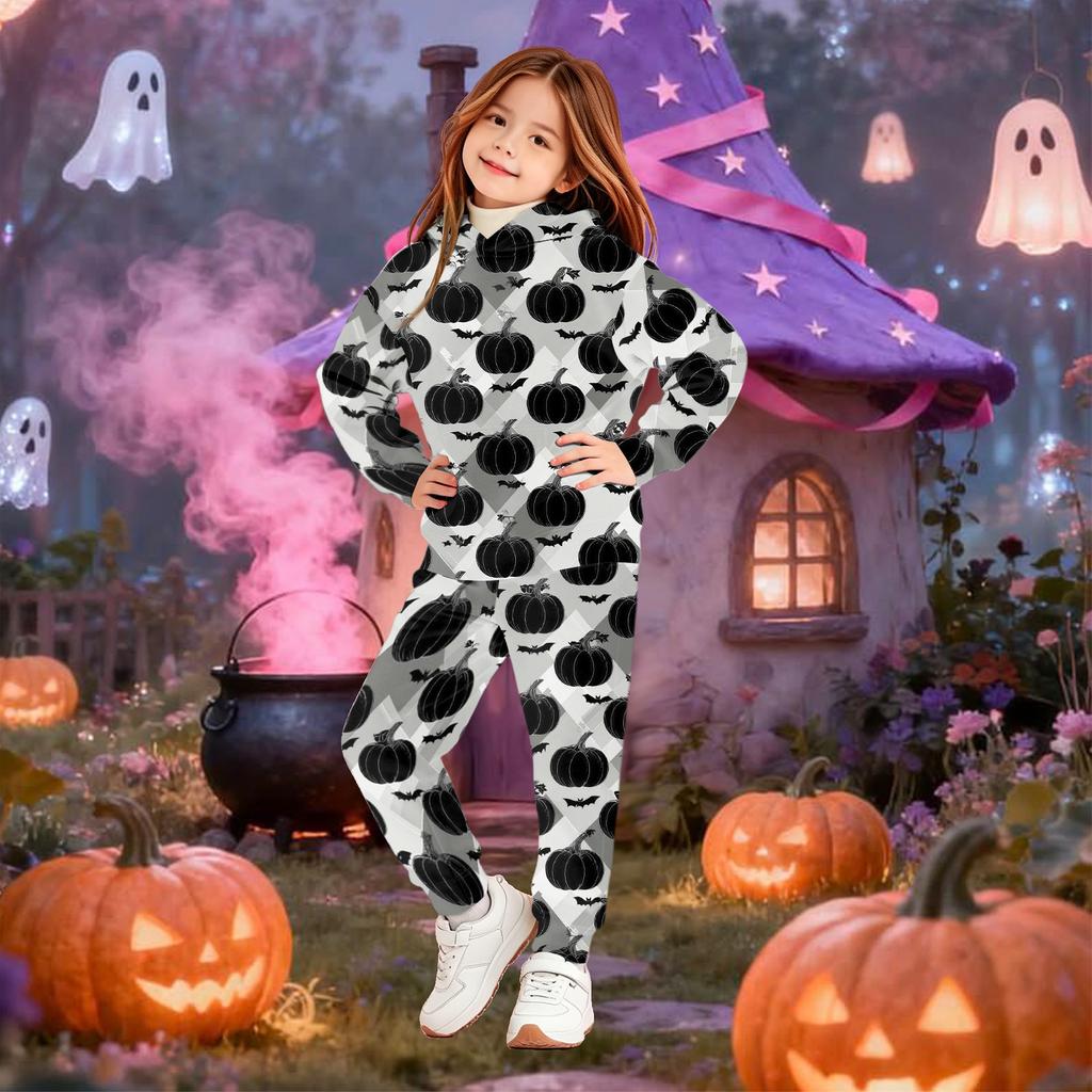 Kids Hoodie and Pants Set Halloween Print Pullover Sweatshirt for Boys Girls