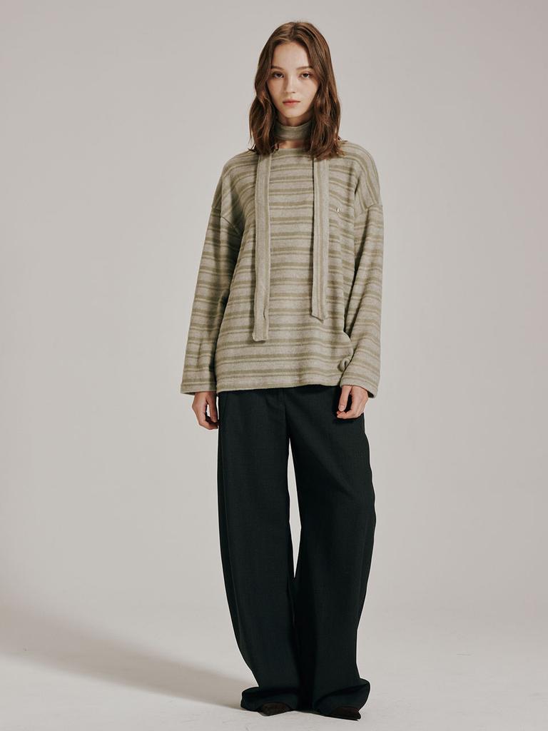 NOUVE Stripe Scarf Knit T-Shirt - Green
