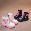 Girls Fashion Boots Kids Rubber Leather Boots Autumn and Winter Cotton Soft Sole Pink with Love Side Zip Children Princess Boots