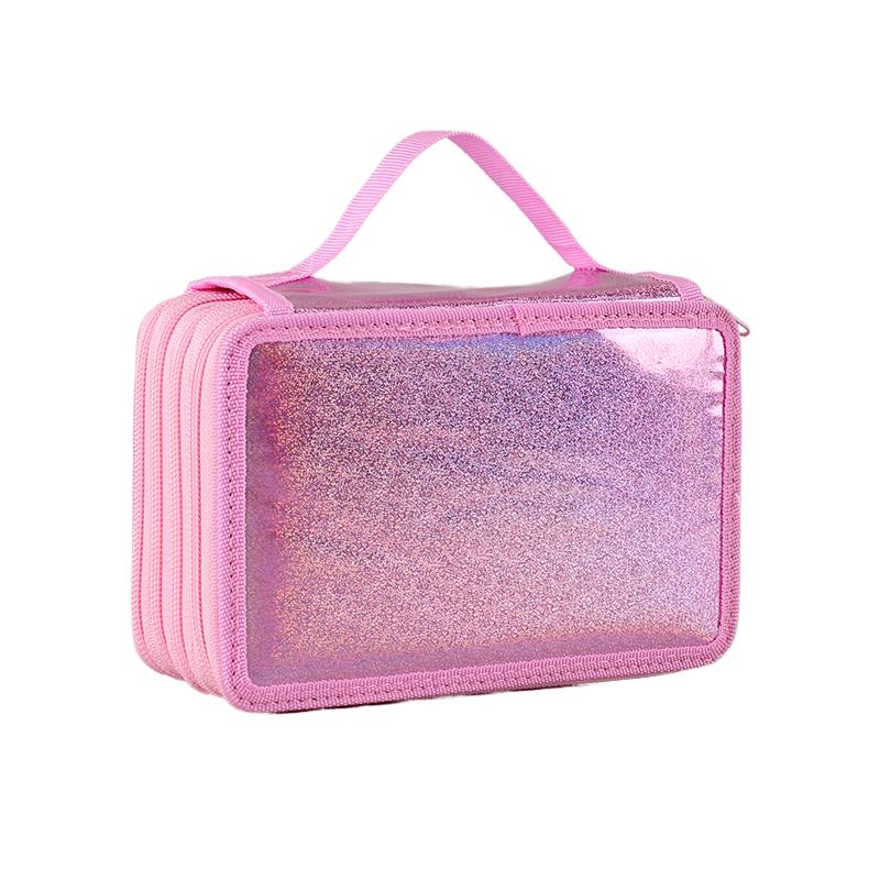Custom High Quality Leather 4-layer Portable Pencil Case with Handles Multi Function School Office Supplies