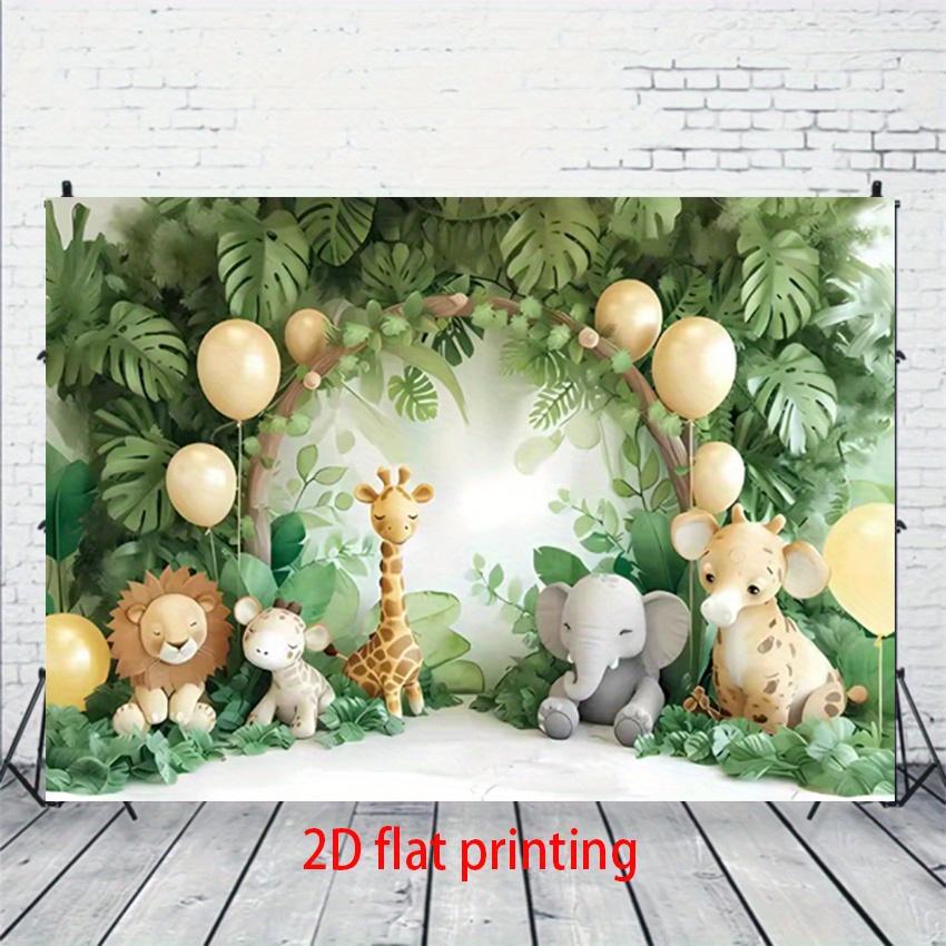 1 piece of 2D flat banner - Tropical Jungle Adventure theme background fabric with animal patterns for birthday party