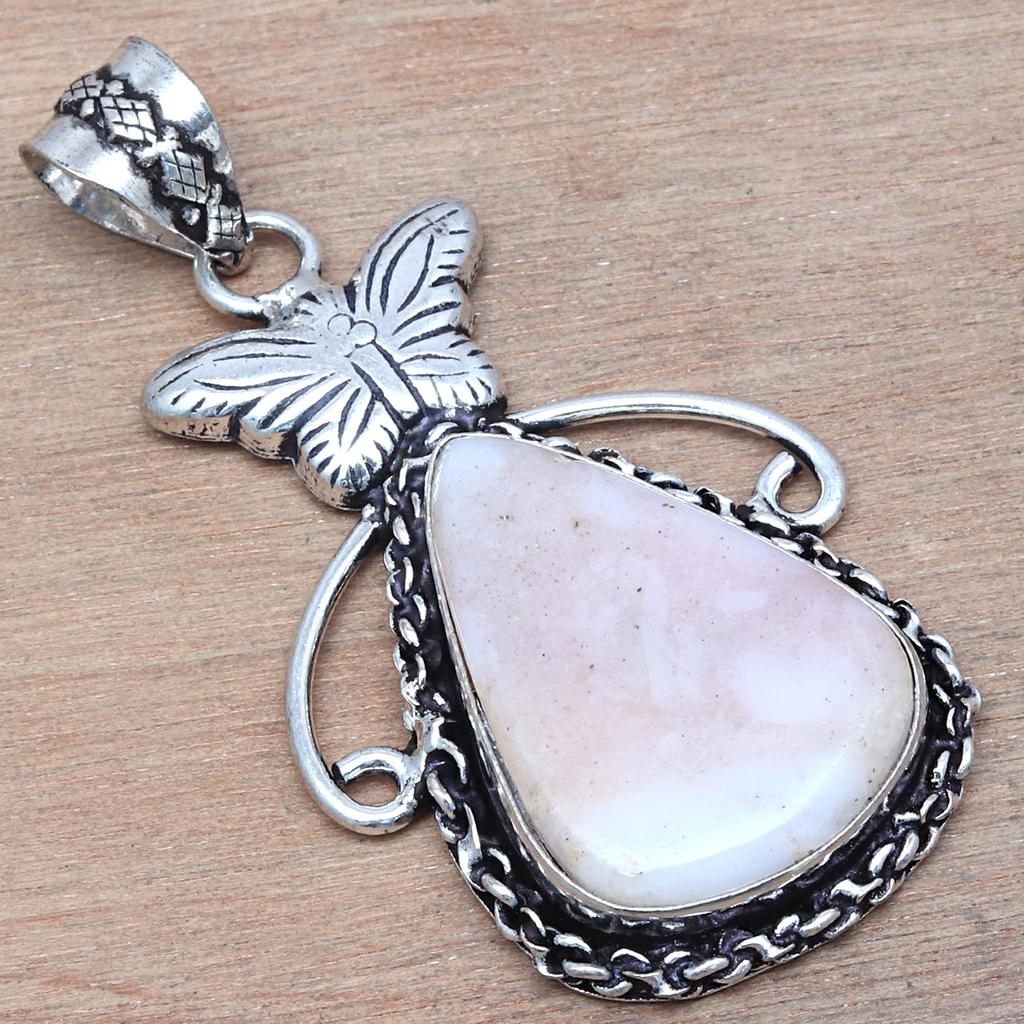 Pendant Pink Opal Gemstone Handmade Gift For Her Silver Jewelry 2.25"
