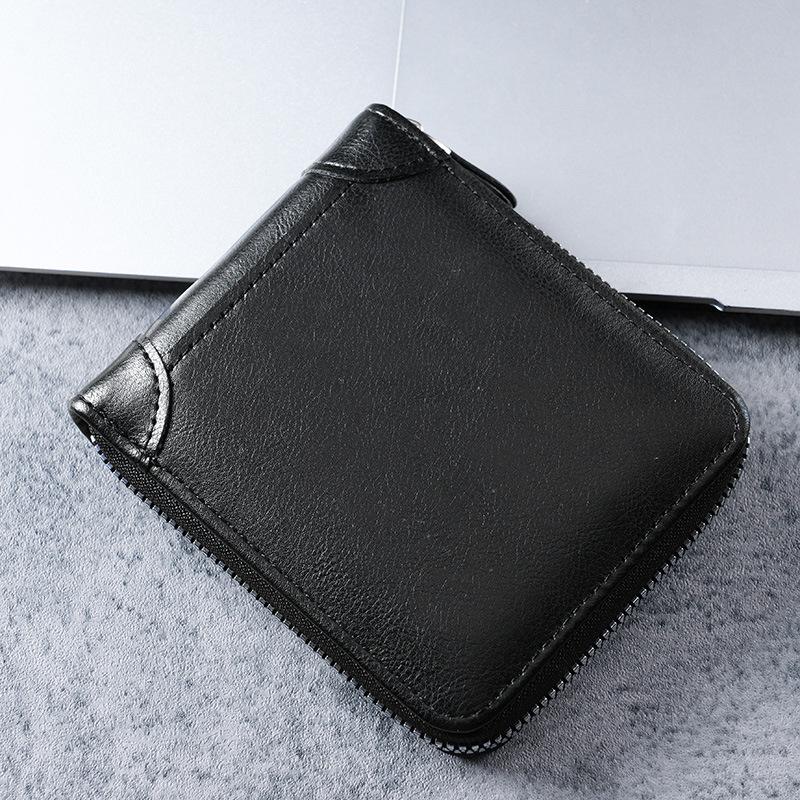Men’s Pu Leather Trifold Wallet Zipper Wallet Multi Card Holder Coin Pocket Zip Around Wallet Secure Zipper Short Wallet Multi Card Slots Coin Pocket