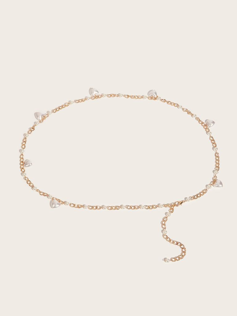Fashion Heart Faux Pearl Waist Chain With Metal For Summer Womens Party Wear