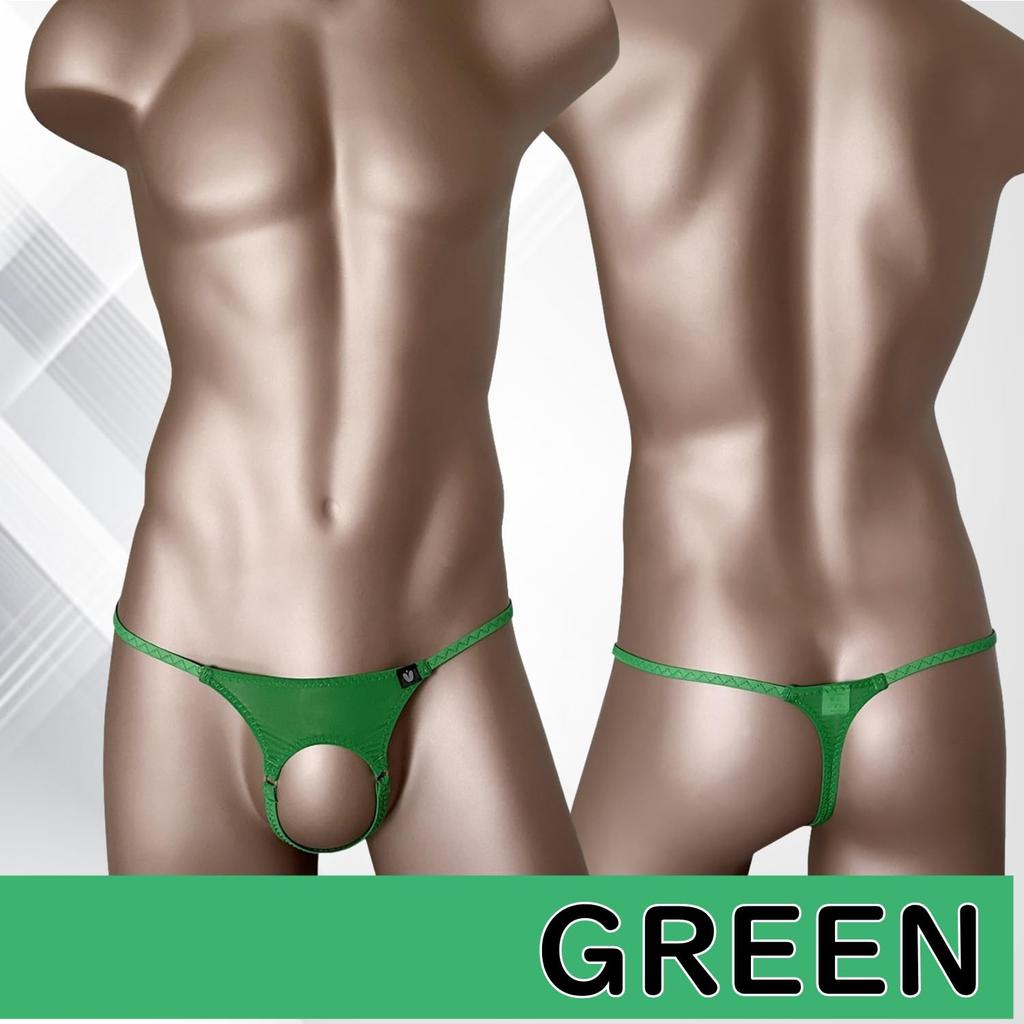 La Opening Design Open Front Pants Sexy Lingerie Inner Underwear [Heureux Joie] T-back Men's Men's (JP, Alphabet, XL, GREEN)