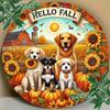 Hello Fall Pumpkin with Dogs Design Metal Sign, Rustic Farmhouse Wall Art, Front Door Decoration, Funny Holiday Gift