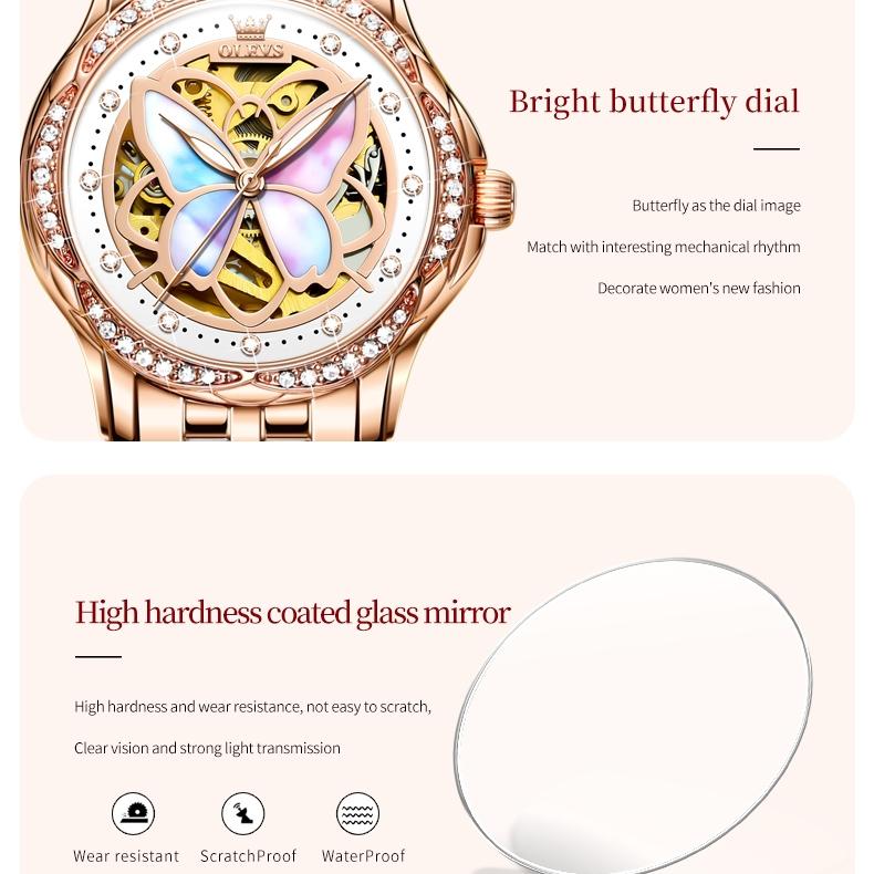 OLEVS Brand Watch Ceramic Fritillary Butterfly Mechanical Watch Fashion Women's Watch Women's Watch