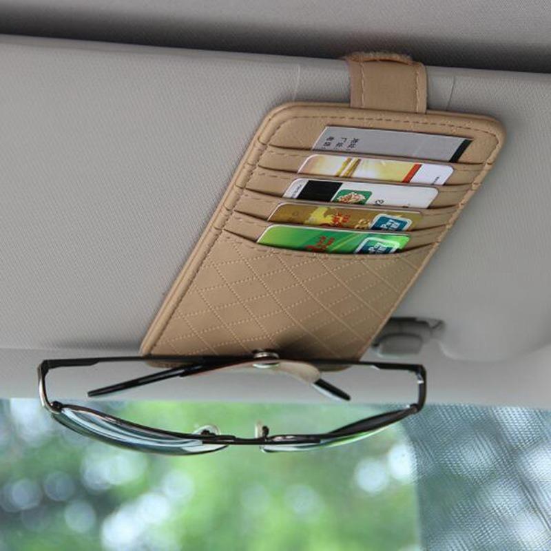 Car Sun Visor Card Holder Glasses Frame PU Leather Multi-pocket Anti-scratch Car Sun Visor Storage Bag Car Interior Accessories