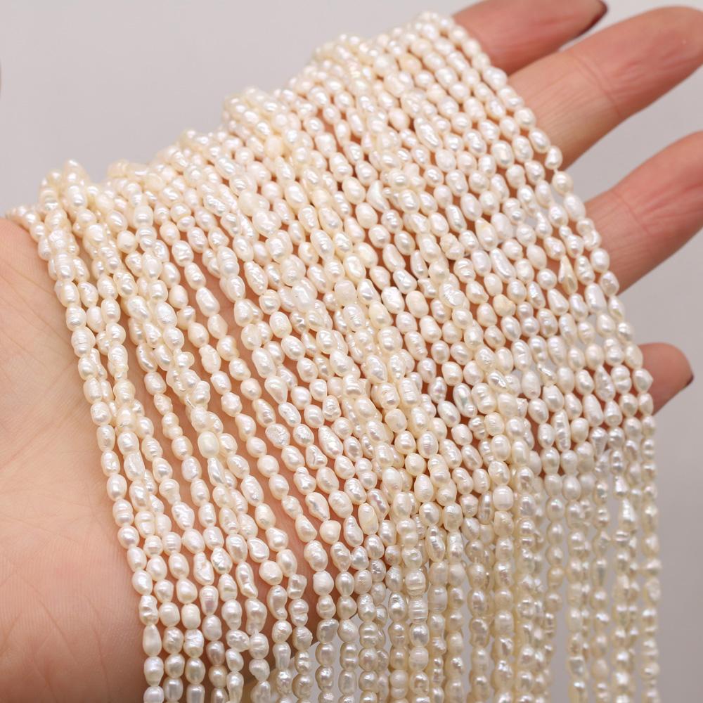 1String, 3-4mm White Natural Freshwater Pearls, Handmade Rice-shaped Pearl Beads for Jewelry Making DIY Necklace Bracelet Accessories 36cm