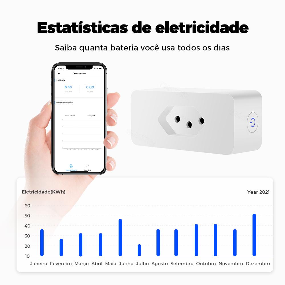 Ewelink Brazilia Monitor de putere 16a Adaptor de priză inteligentă Wifi Telecomandă fără fir Aplicație de sincronizare a temporizatorului de voce pentru Google Home Alexa