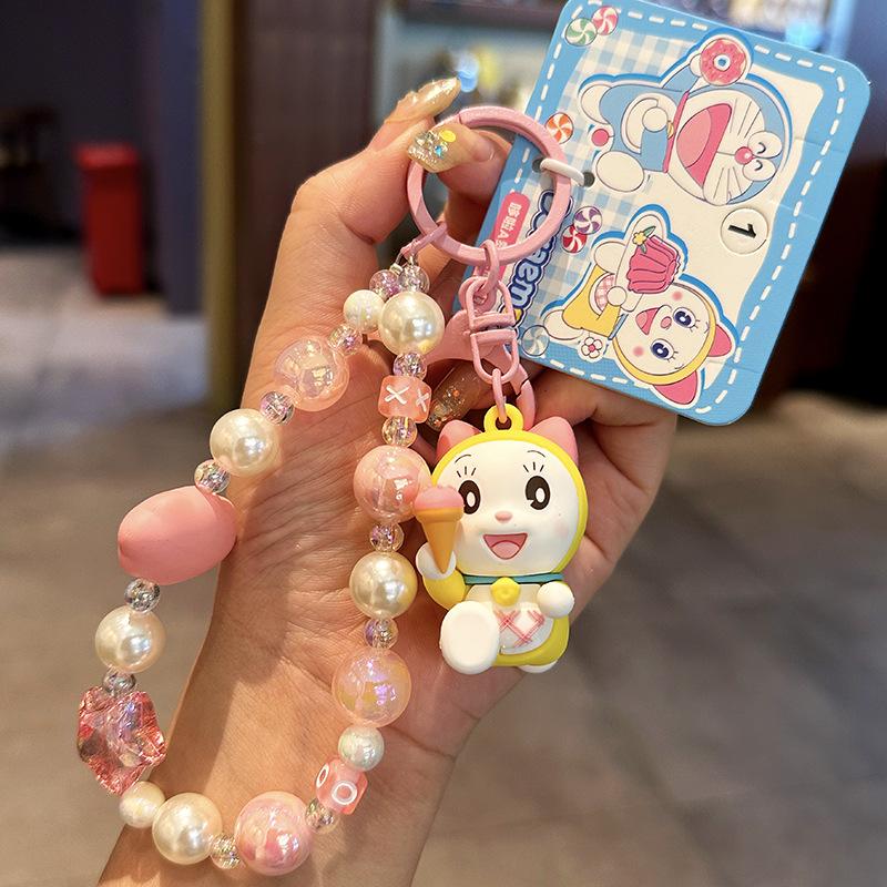 Doraemon Keychain String Beaded Cartoon Girl Exquisite Bag Pendant Cute Trinket