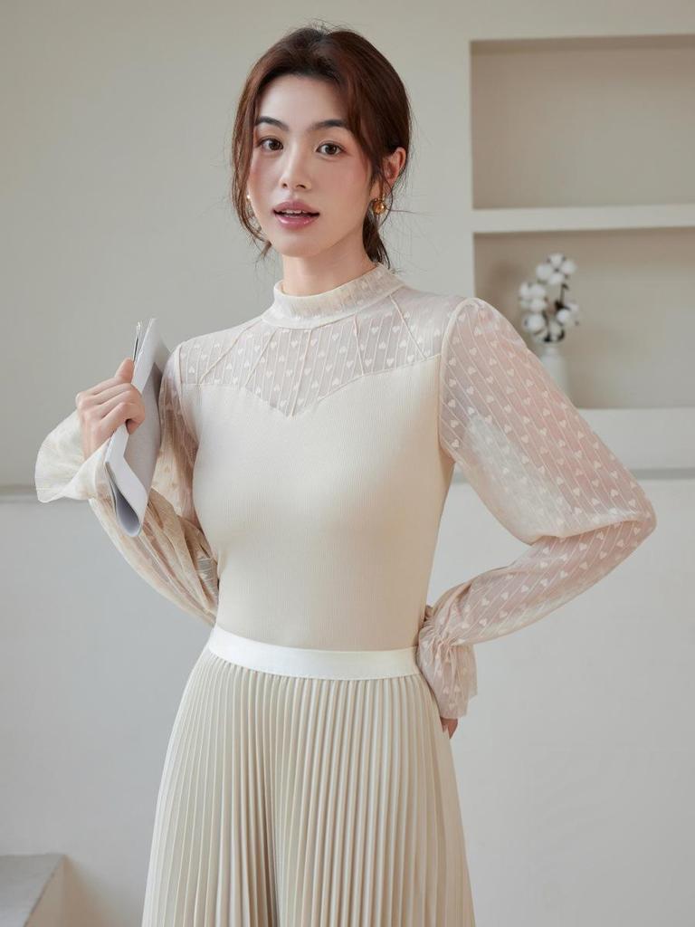971 Women's Lace Mesh Top - Autumn/Winter Socialite Style T-Shirt