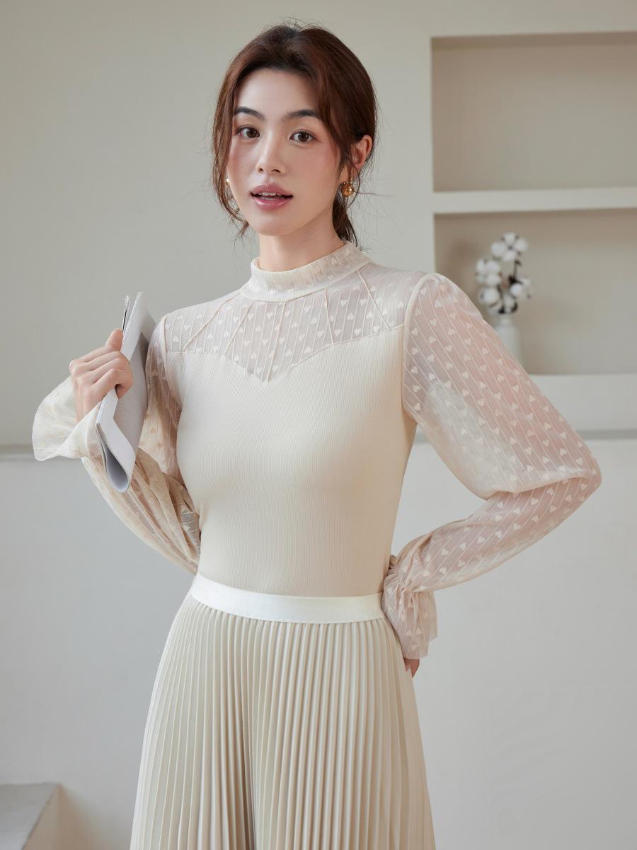 

971 Women s Lace Mesh Top - Autumn/Winter Socialite Style T-Shirt One Size 45-70 kg