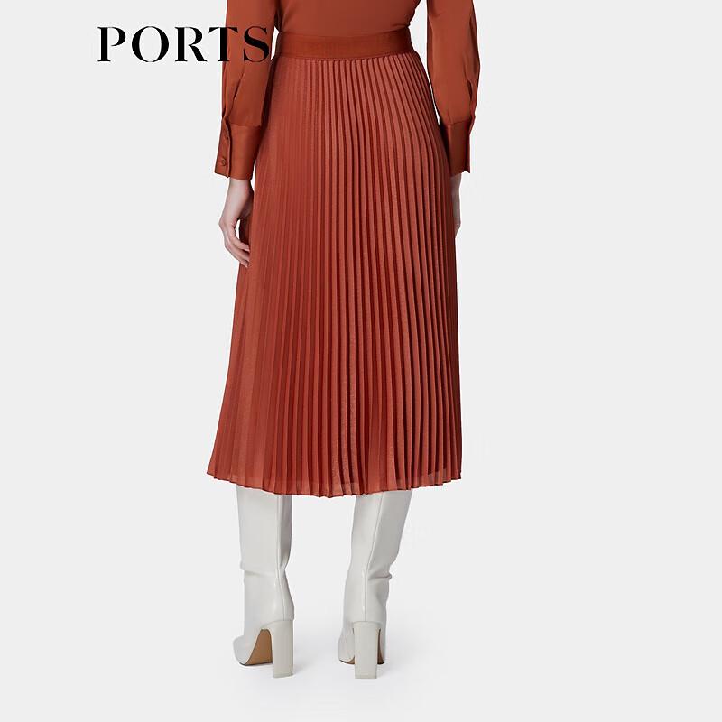 Ports Brick Red Taupe Pleated Midi Skirt