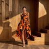 Abstract Print Sleeveless Dress Asymmetrical High Low Hem Artsy Modern A-Line Midi Dress