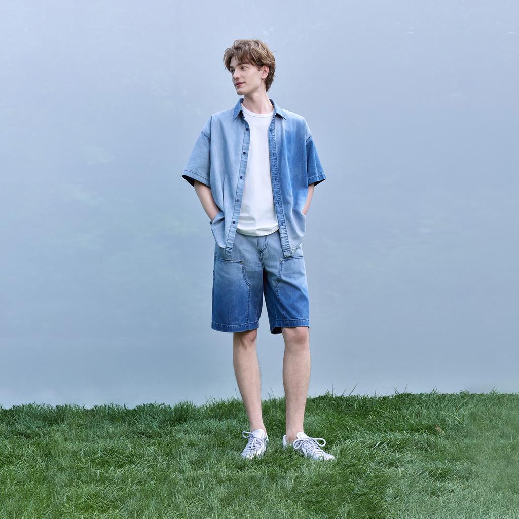 GAP Gradient Wash Loose Fit Denim Short Sleeve Casual Shirt Men shirts 891316