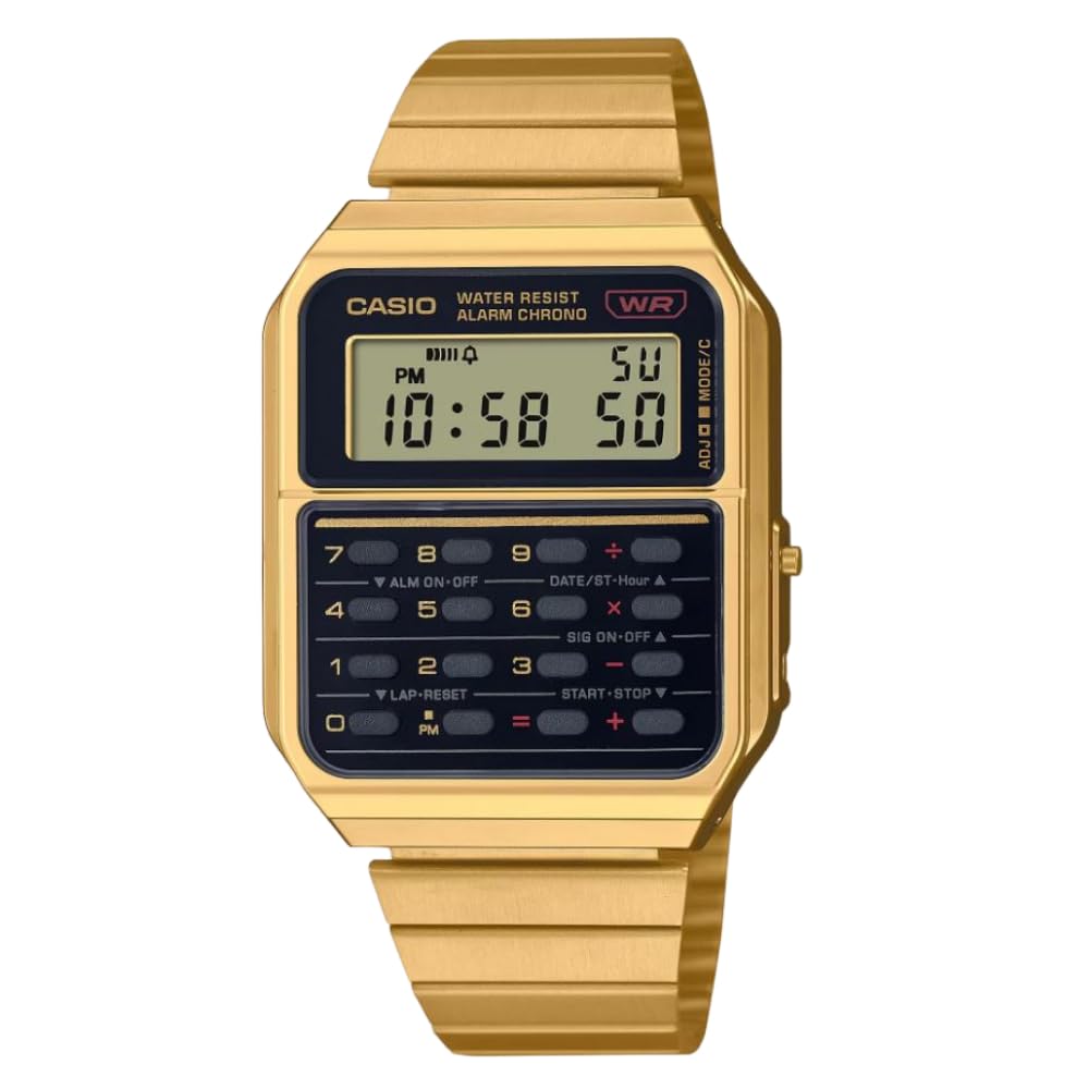 Casio CA500WEG-1A Calculator Watch Gold Strap Black Dial 43.2×34.4×8.2mm Classic
