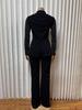 Elegant Rhinestone Long Sleeve Low-Neck Slim Fit Two-Piece Pant Suit