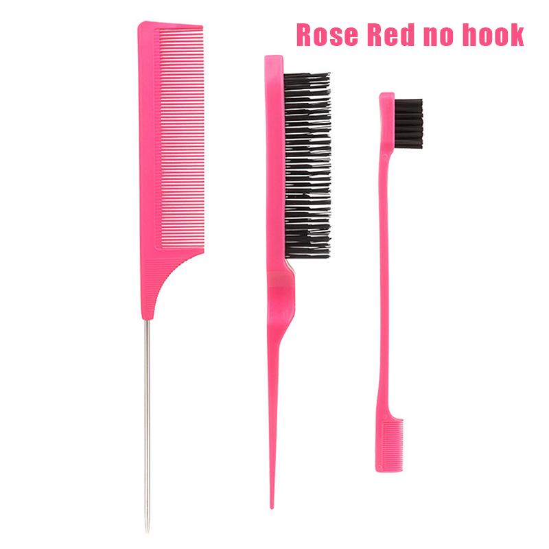 3Pcs Hair Styling Comb Hair Brush Set, Teasing Edge Brush Rat Tail Comb For Curly/Straight/Wet/Dry/Long/Shot Hair