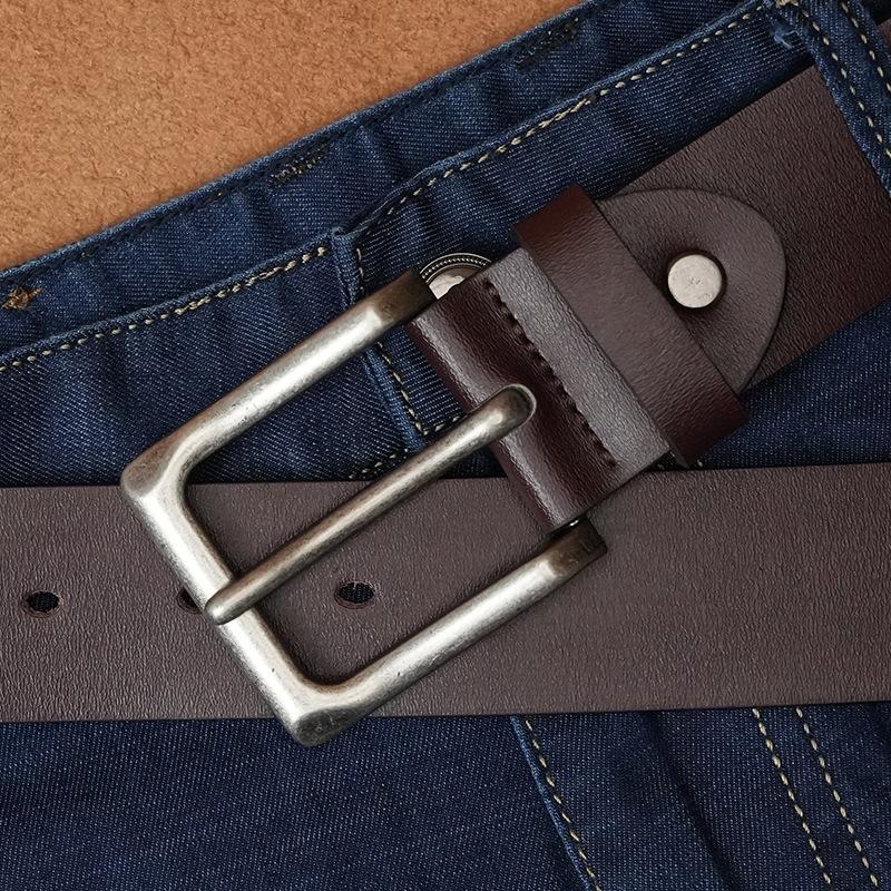 Belt Men'S Leather Pin Buckle Youth Casual Middle-Aged Belt Men'S Trendy Cow Solid Alloy Buckle Leather Retro Belt